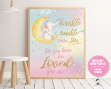 Load image into Gallery viewer, rainbow sky twinkle twinkle little star do you know how loved you are nursery wall art decor instant download printable file 