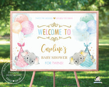 Load image into Gallery viewer, Twins Boy Girl Elephant Baby Shower Welcome Sign Editable Template - Digital Printable File - Instant Download - EP3