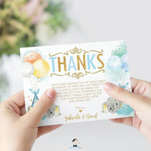 Load image into Gallery viewer, Whimsical Twin Boys Elephant Baby Shower Personalized Thank You Note Card Editable Template - Digital Printable File - EP3