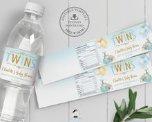 Load image into Gallery viewer, Twin Boys Elephant Baby Shower Personalized Water Bottle Labels Editable Template - Digital Printable File - EP3