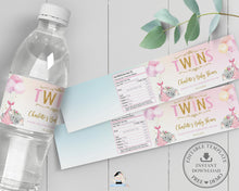 Load image into Gallery viewer, Twin Girls Elephant Baby Shower Personalized Water Bottle Labels Editable Template - Digital Printable File - EP3