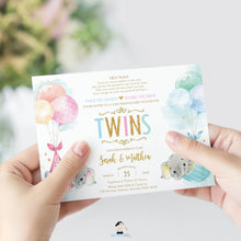Load image into Gallery viewer, Elephant Baby Shower by Mail Invitation Twins Baby Boy and Girl Long Distance Virtual Shower - Editable Template - Instant Download - EP3