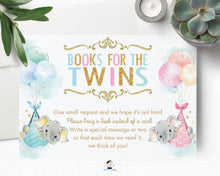 Load image into Gallery viewer, Whimsical Twin Girl Boy Elephant Bring a Book Instead of a Card Insert - Digital Printable File - Instant Download -EP3