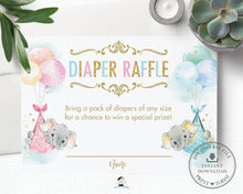 Load image into Gallery viewer, Whimsical Twin Girl Boy Elephant Diaper Raffle Ticket Insert Card - Digital Printable File - Instant Download -EP3