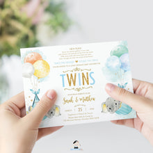 Load image into Gallery viewer, Elephant Baby Shower by Mail Invitation Twins Baby Boys Long Distance Virtual Shower - Editable Template - Instant Download - EP3