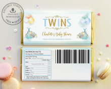 Load image into Gallery viewer, Twin Boys Elephant Baby Shower Personalized Chocolate Bar Wrapper Editable Template - Digital Printable File - EP3