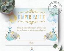 Load image into Gallery viewer, Whimsical Twin Boys Elephant Diaper Raffle Ticket Insert Card - Digital Printable File - Instant Download -EP3