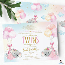 Load image into Gallery viewer, Elephant Baby Shower by Mail Invitation Twins Baby Girls Long Distance Virtual Shower - Editable Template - Instant Download - EP3