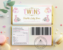 Load image into Gallery viewer, Twin Girls Elephant Baby Shower Personalized Chocolate Bar Wrapper Editable Template - Digital Printable File - EP3