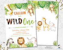 Load image into Gallery viewer, Greenery Cute Jungle Animals 1st Birthday Wild One Invitation - Editable Template - Digital Printable File - Instant Download - JA1