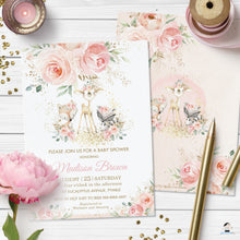 Load image into Gallery viewer, Chic Blush Pink Floral Woodland Animals Baby Shower Invitation Editable Template - Digital Printable File - Instant Download - WG16