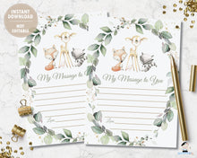 Load image into Gallery viewer, Chic Greenery Woodland Animals 1st Birthday Time Capsule Sign and Message Card - Editable Template - Digital Printable File - Instant Download - WG11