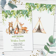 Load image into Gallery viewer, Tribal Greenery Woodland Animals Invitation Baby Shower Birthday - Editable Template - Digital Printable File - Instant Download WG1