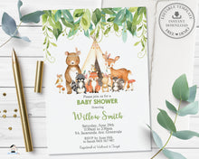 Load image into Gallery viewer, Tribal Greenery Woodland Animals Invitation Baby Shower Birthday - Editable Template - Digital Printable File - Instant Download WG1