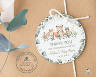 Chic Woodland Animals Greenery Baby Shower Birthday 2 Inches Circle Round Label - Editable Template - Digital Printable File - Instant Download - WG12